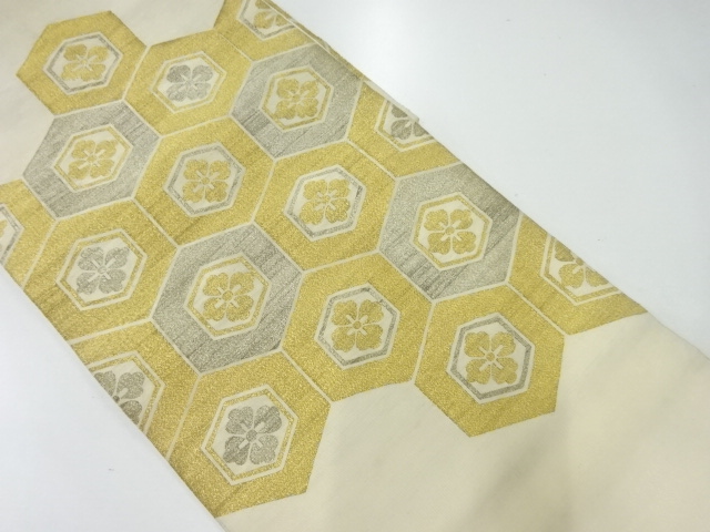 アンティーク　花亀甲模様織出し袋帯（材料）